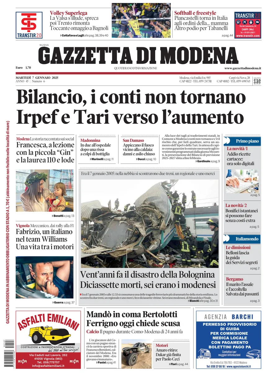 Prima-pagina-gazzetta di modena-oggi-edizione-del-2025-01-07